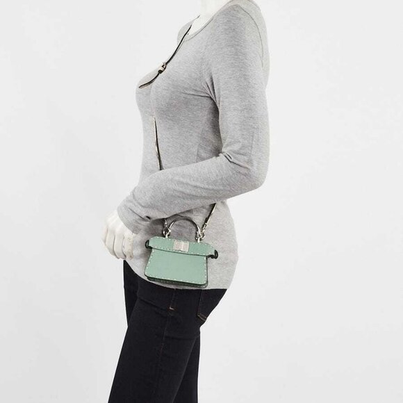 Fendi Menta Pebbled Leather/Snakeskin Nano Peekaboo Maxi Handle Bag - 7AS106 - Picture 3 of 12